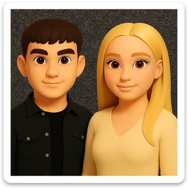 Make the people in the image stand slightly farther apart from each other, preserving the original style and background. sticker