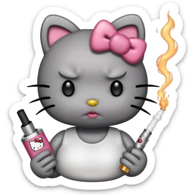sad hello kitty smoking vape sticker