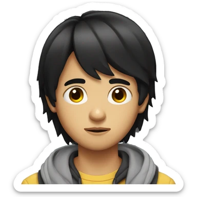 Long black hair teenager boy serious face sticker