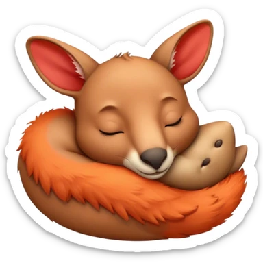 Meme-Worthy Cute Sleeping Kangaroo Portrait Emoji, Head resting peacefully with a contented smile, showcasing a robust build and a luxuriously soft red-orange fur, eyes shut in a serene, restful nap, Simplified yet hilariously adorable features, highly detailed, glowing with a soft, drowsy light, high shine, relaxed and utterly lovable, stylized with an air of playful laziness, bright and heartwarming, soft glowing outline, capturing the essence of a comically sleepy kangaroo, so meme‐worthy it feels like it could instantly become the next viral sensation of adorable slumber! sticker