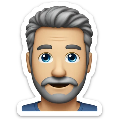 Homem de 50 anos, sem rugas, cabelo liso grisalho penteado para o lado, moreno, rosto quadrado, estatura alta, bonito, sem barba e sem bigode, forte, camisa azul e fazendo o c com a mão sticker