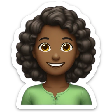 niña pelo negro osjso verdes con una gran sonrisa sticker