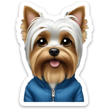 yorkie dog white with blue jacket  sticker