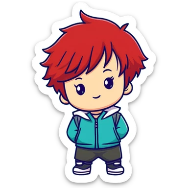 chibi character with red hair, cute expression sticker