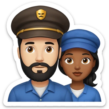 Couple emoji -WHITE with man with beardwith cap on and BLACK FEMALEwith mid length black sticker