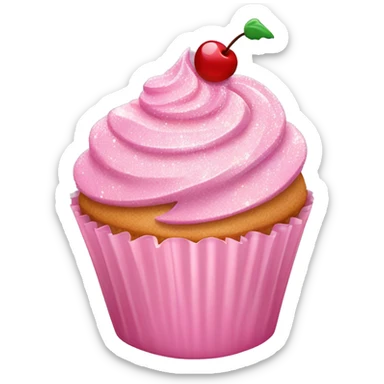 Pastel Pink Cupcake "A pastel pink cupcake with glittery frosting, a glowing cherry on top, and floating sparkles around the wrapper." sticker