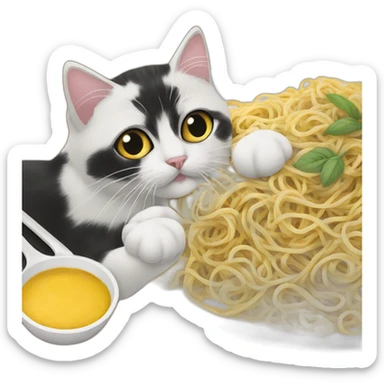 savannah-eats-spaghetti-with-a-black-and-white-cat sticker