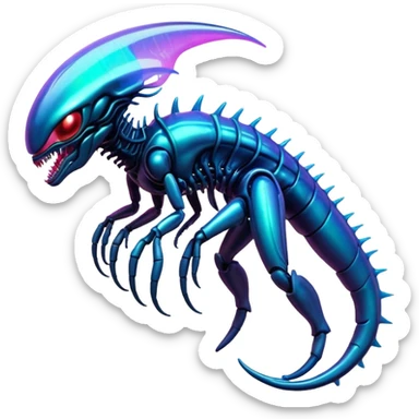 A colorful shiny futuristic neon-glowing iridescent bioluminescent xenomorph-genesect-hybrid sticker