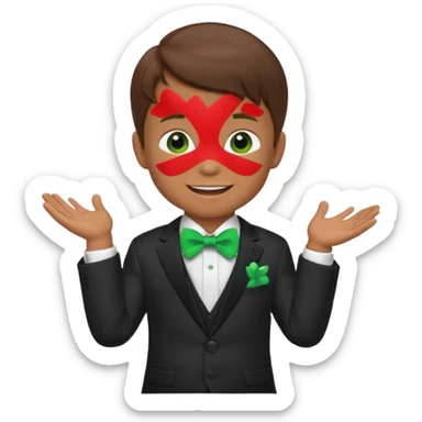 baby boy brown hair in suit, with green bow, smile sticker