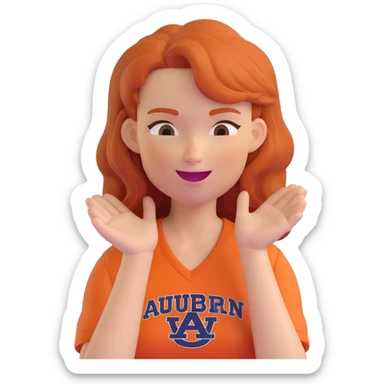 memoji style portrait of a woman with ginger hair, auburn shirt, winking sticker