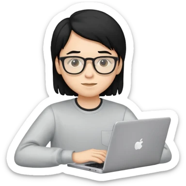 un estudiante con lentes y su laptop CON CAMISA MANGA LARGA Y CABELLO NEGRO sticker