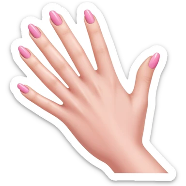  pink  close-up of a human hand with exactly five fingers, beautifully manicured nails, glossy pink nail polish, elegant nail shape, soft lighting, realistic style, isolated on transparent background" sticker