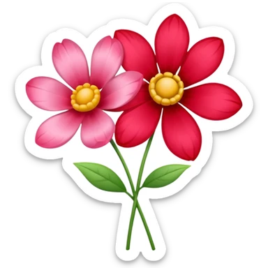 One red flower and one pink flower in transparent bouquet with red band  sticker