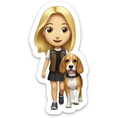 Blonde girl with long hair walking with a beagle sticker