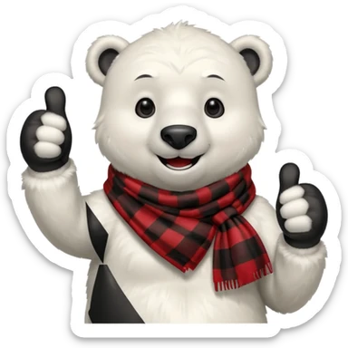 Polar Bear, smiling, thumbs up, wearing red Checkered Triangle scarf sticker