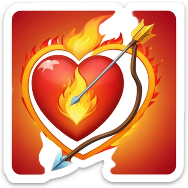 bow and arrow going through fire heart sticker