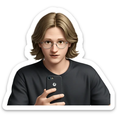 portrait of a boy with phone sticker