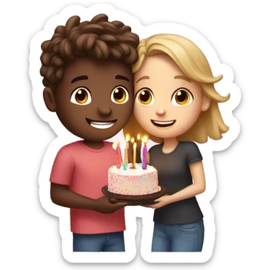 Boy and girl best friends hugging around birthday cake with 23 candles  sticker