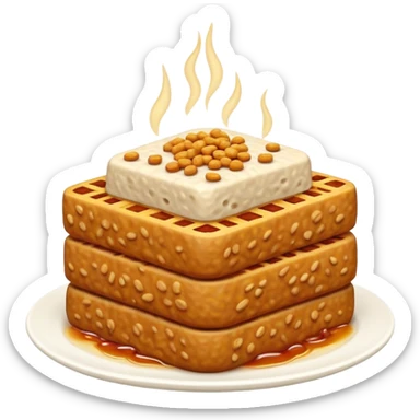 Cinematic Realistic Tempeh Dish Emoji, showcasing fermented soy cake cooked to a crispy finish rendered with lifelike textures and warm, inviting lighting. sticker