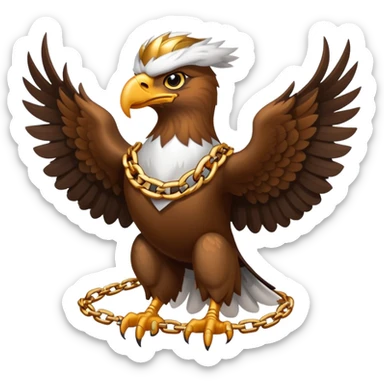 un aguila con apareciencia ganster y elegante con anillos en las manos y cadenas sticker