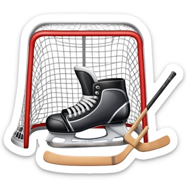 Clear glass cup with hockey skates, hockey stick, hockey net, and hockey puck inside the glass  sticker