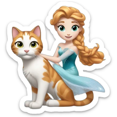 Elsa riding a ginger cat in a Disney Elsa dress  sticker