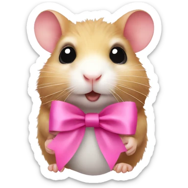 hamster with extension lashes and pink ribbon sticker