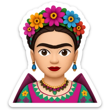 Add a more prominent unibrow to Frida Kahlo in the style of emoji. Keep the transparent background. sticker