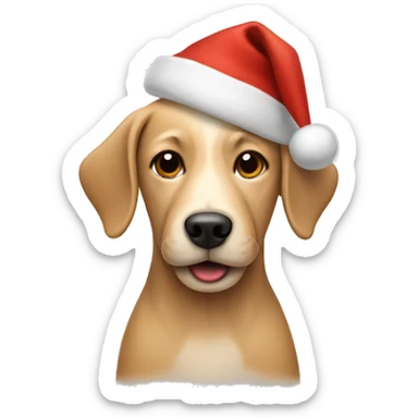 Beige dog wearing a Christmas hat sticker