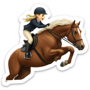 Girl and bay horse jumping sticker