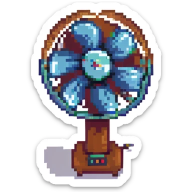 electric fan, pixel art style, retro, simple colors sticker