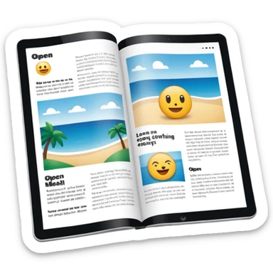 open magazine layout with text and image blocks sticker