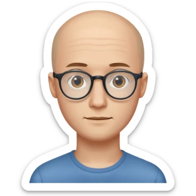 он лысый должен быть очень молодой парень лет 18 , очень тонкие очки, а так же борода нужно прямо еще моложе

 sticker