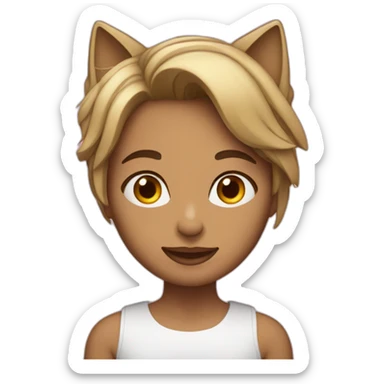 mujer pelo corto canoso y gato rayado sticker