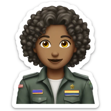 Young female pilot army curly hair wizard  sticker