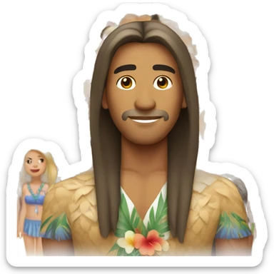 hawaiian man with long straight hair sticker