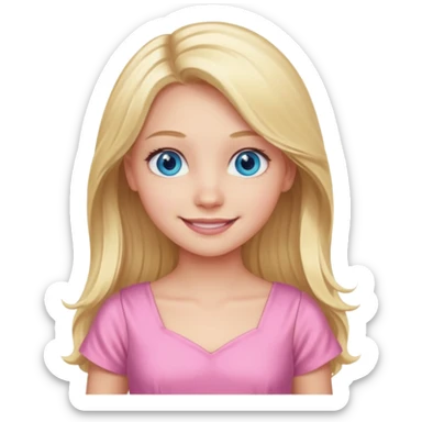 Blonde smiling girl with blue eyes and long hair wearing a pink dress  sticker