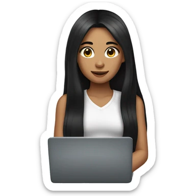 girl with long black hair with laptop sticker