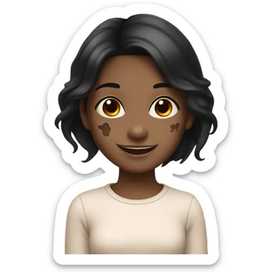 smiling girl with black hair and brown birthmark  sticker