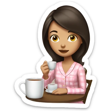 Brunette woman in pajamas drinking tea sticker