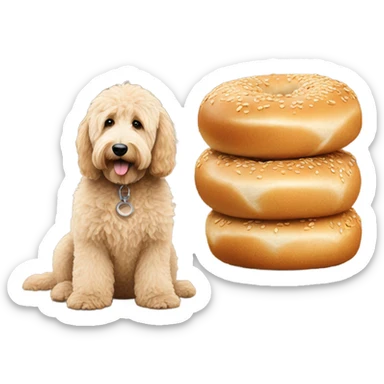 Golden doodle with a bagel sticker