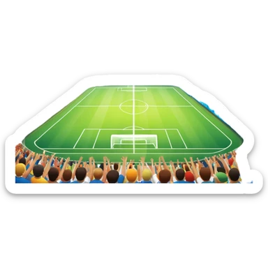 An icon showing a large, beautiful indoor stadium with soccer players on the field, actively playing. Fans cheer from the stands, creating a vibrant and energetic atmosphere. Bright lights shine down on the action, symbolizing the excitement of live sporting events. Transparent background. sticker