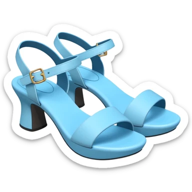 A 3D cartoon sky-blue open-toe sandal with ankle straps and smooth curved sole, isolated plain background, Memoji-style rendering. sticker