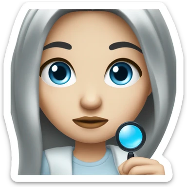 white Girl with black hair and blue eyes with magnifying glass with suspicious look sticker