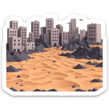 An earthquake shaking the ground, with cracked earth, falling buildings, and people in panic sticker