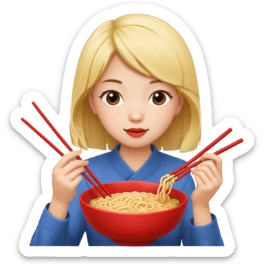 Show me a girl eating noodles  sticker