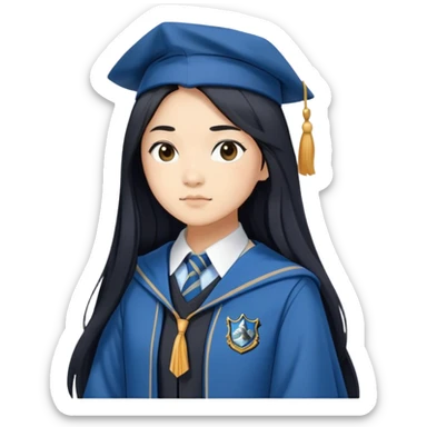 Cho Chang in harry potter, wear hogwarts Ravenclaw uniform, long black hair sticker
