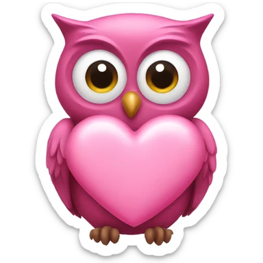 pink owl holding pink heart sticker