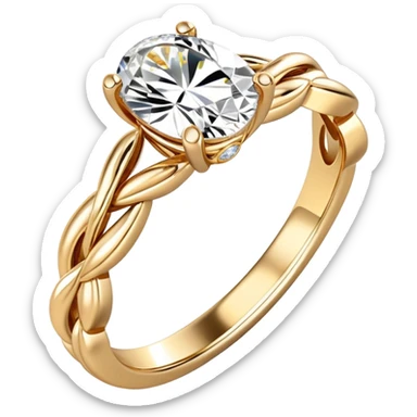 Engagement ring with oval diamond and gold multiple twists band sticker