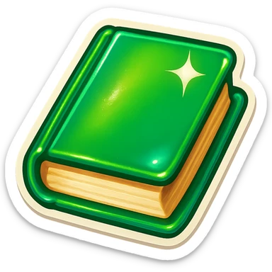A green book in retro stickers style, with a vintage design and bright colors sticker